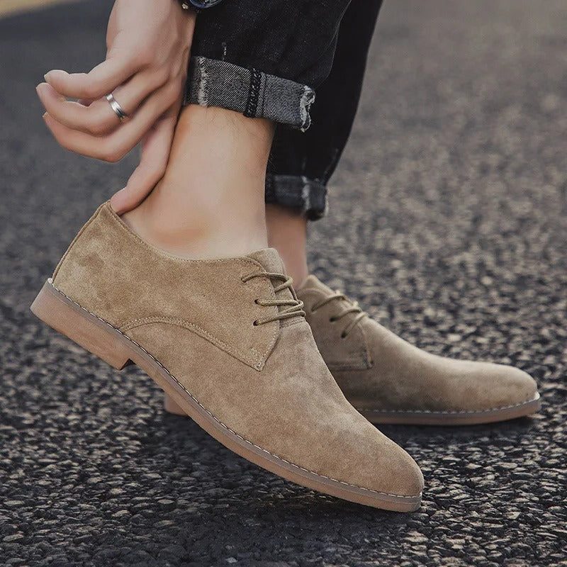 Lace-Up Derby Shoes with Suede Upper for Men - View 15
