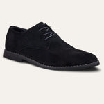 Lace-Up Derby Shoes with Suede Upper for Men - Black