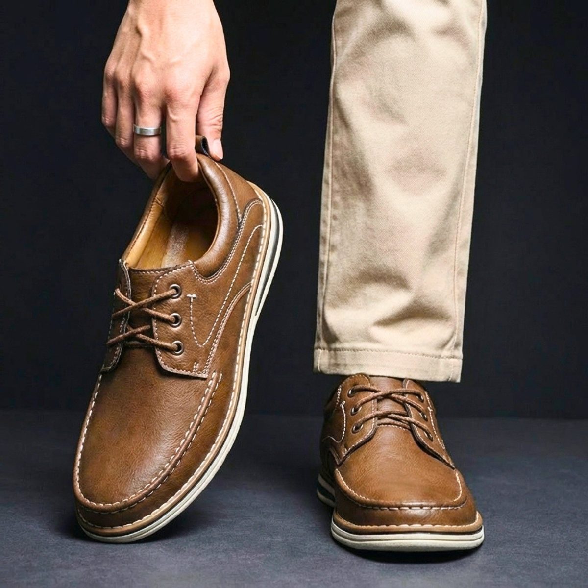 Lace-Up Genuine Leather Oxford Shoes with Cushioned Ankle Collar for Men - View 2