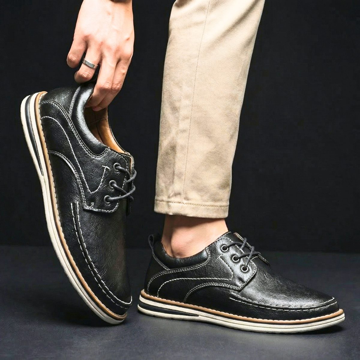 Lace-Up Genuine Leather Oxford Shoes with Cushioned Ankle Collar for Men - View 6