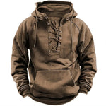 Lace-Up Hoodie Sweatshirt for Men - Khaki