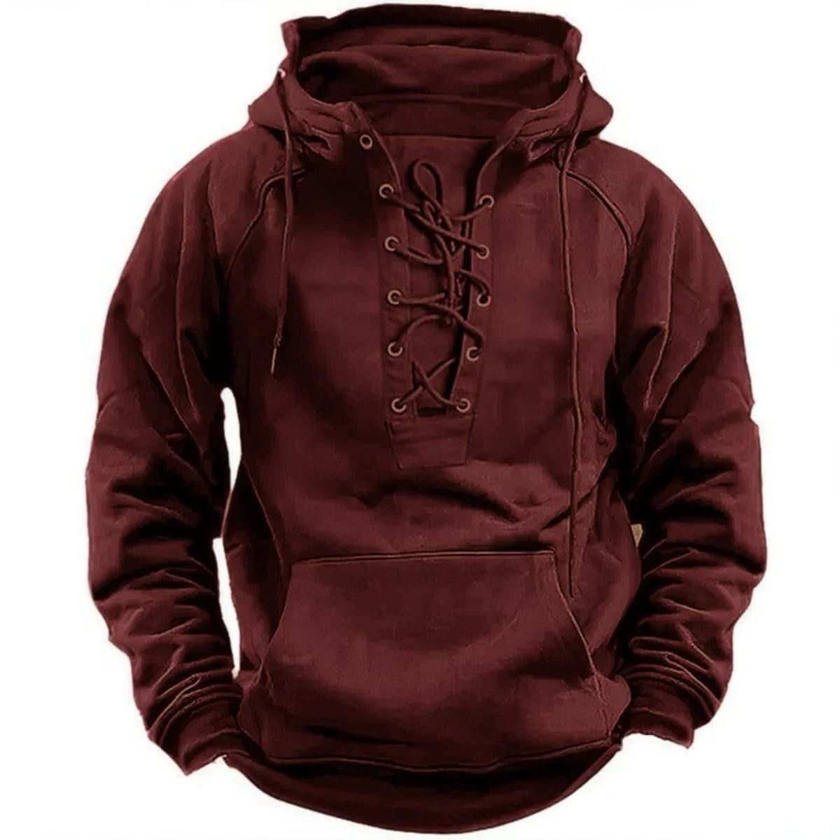 Lace-Up Hoodie Sweatshirt for Men - Red