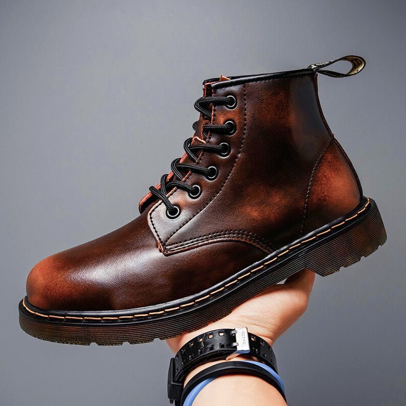Lace-Up Leather Ankle Boots for Men
