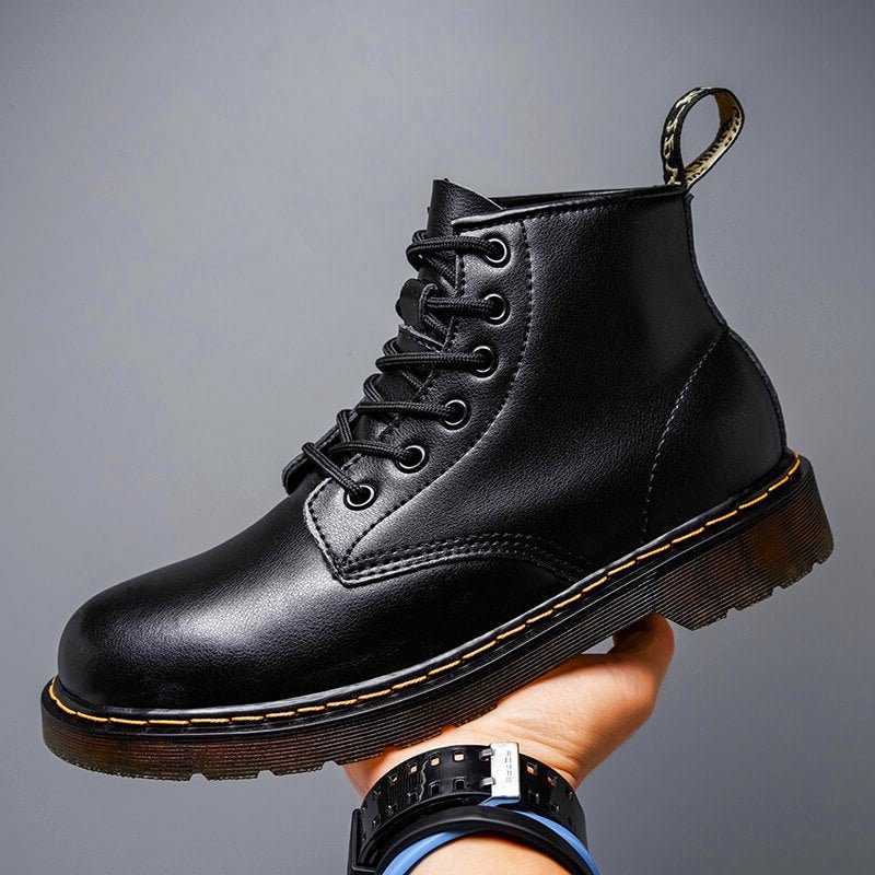Lace-Up Leather Ankle Boots for Men - Charcoal Black