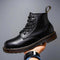 Lace-Up Leather Ankle Boots for Men - Charcoal Black