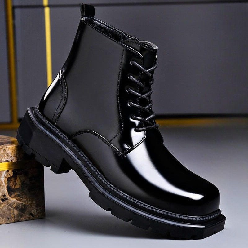 Lace-Up Leather Ankle Boots with Chunky Sole for Men - Onyx Black