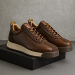 Lace-Up Leather Platform Sneakers for Men - Brown