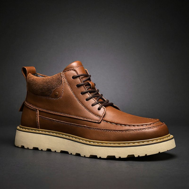 Lace-Up Leather Shoes with Lug Sole for Men
