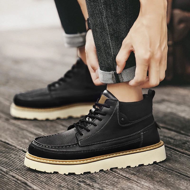 Lace-Up Leather Shoes with Lug Sole for Men - View 11