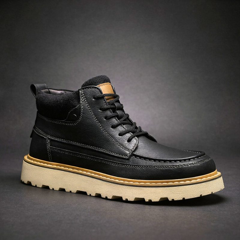 Lace-Up Leather Shoes with Lug Sole for Men - Charcoal