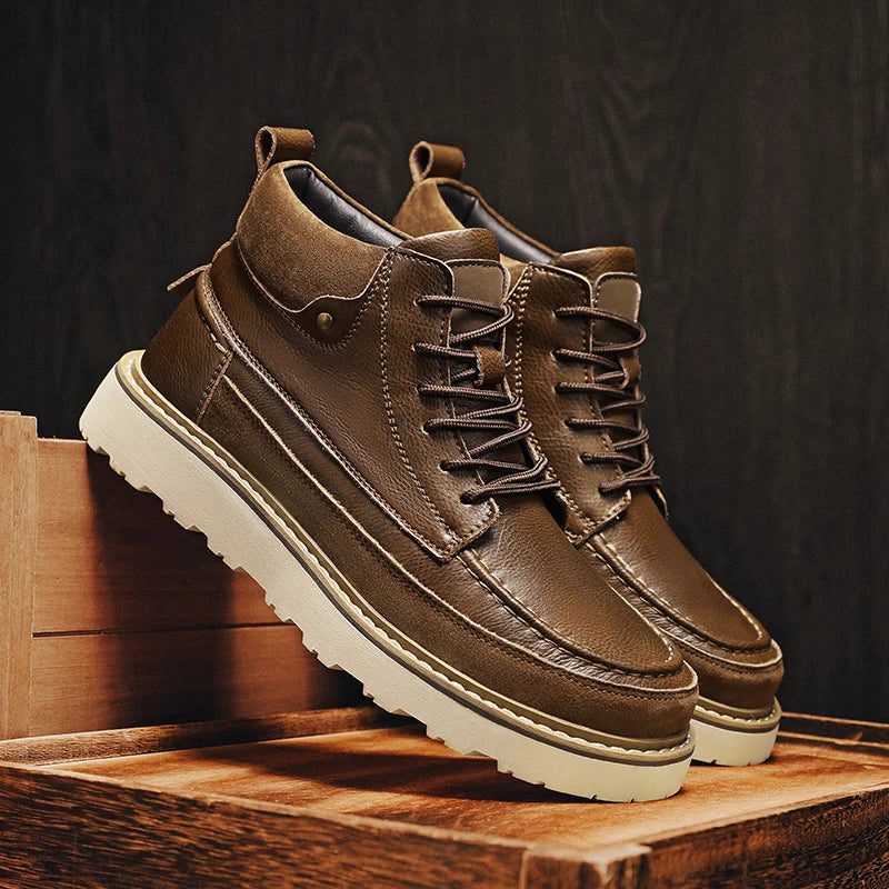 Lace-Up Leather Shoes with Lug Sole for Men - View 2