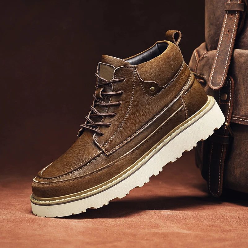 Lace-Up Leather Shoes with Lug Sole for Men - View 3