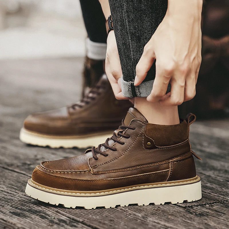 Lace-Up Leather Shoes with Lug Sole for Men - View 5