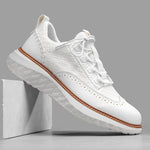 Lace-Up Mesh Leather Sneakers for Men - White