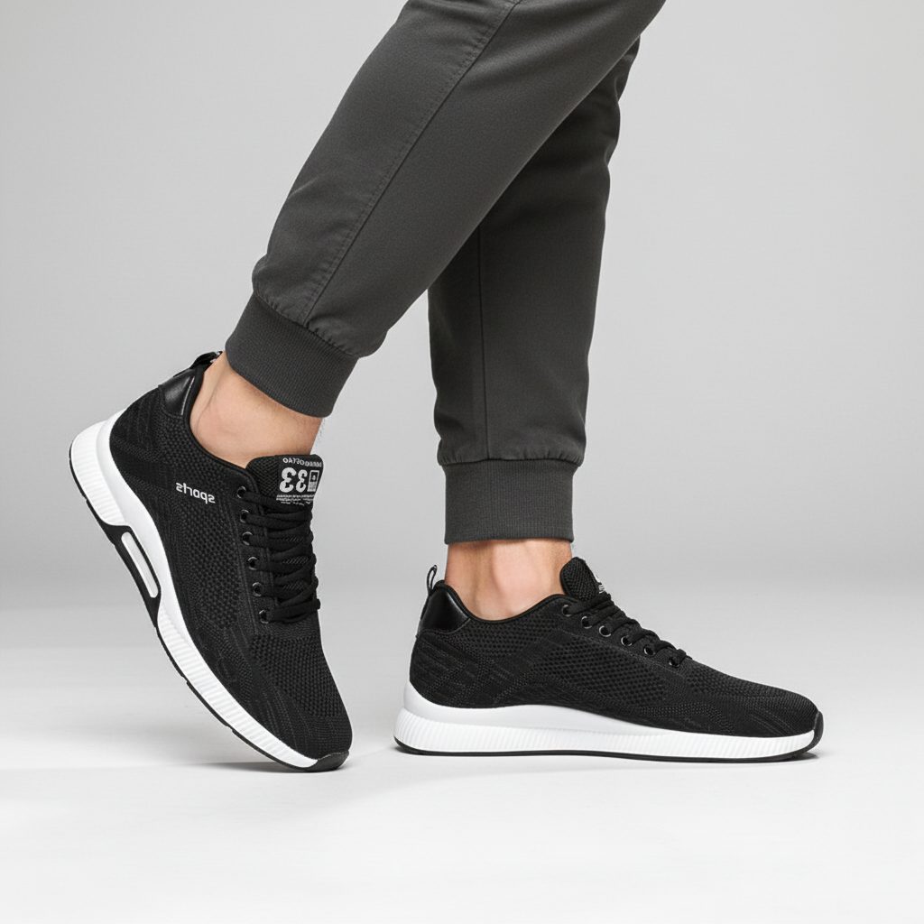 Lace-Up Mesh Sneakers for Men - Black White