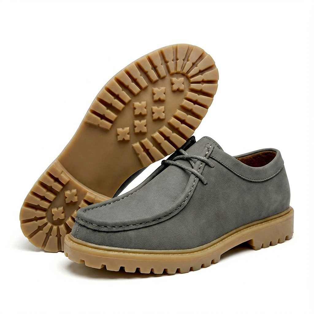 Lace-Up Moc Toe Faux Leather Shoes with Lug Sole for Men - Gray