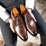 Lace-Up Pointed Toe Oxford Dress Shoes for Men - Brown