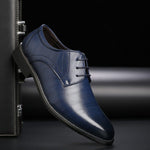 Lace-Up Pointed Toe Oxford Shoes for Men - Blue
