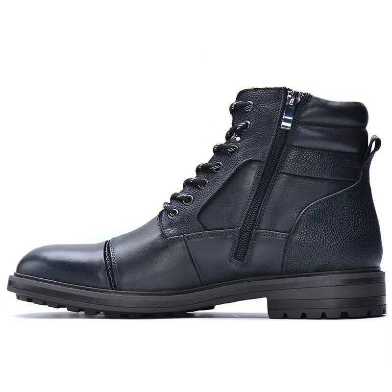 Lace-Up Side Zip Work Boots for Men - Black