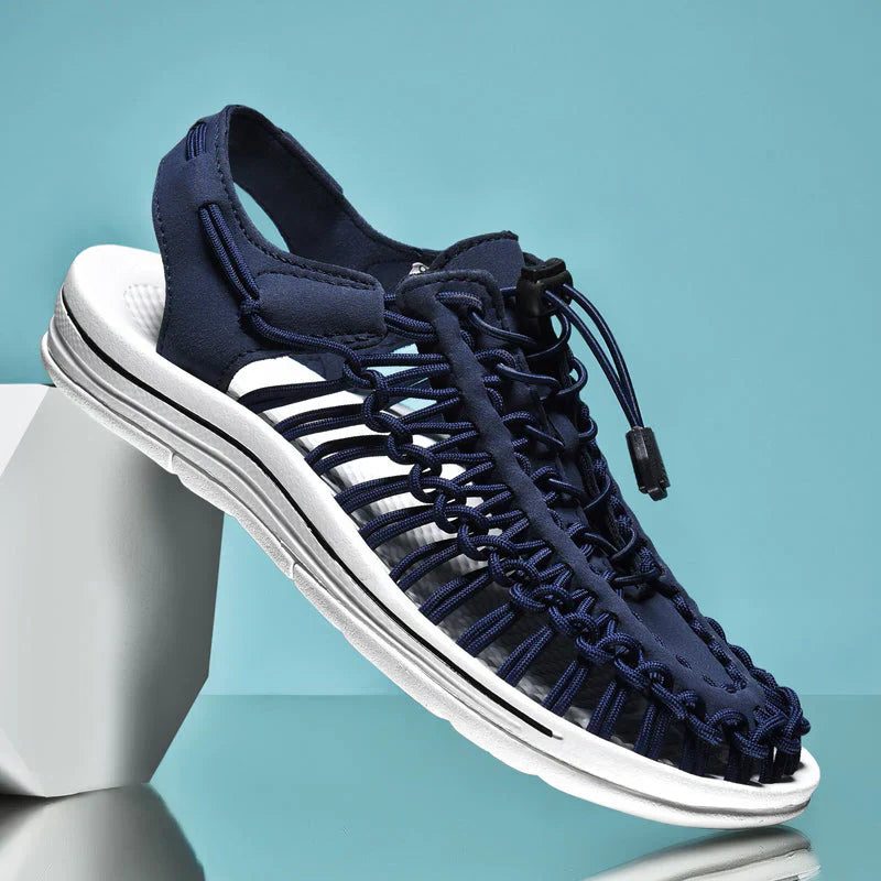 Lace-Up Woven Closed Toe Sandals for Men - Dark Blue