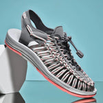 Lace-Up Woven Closed Toe Sandals for Men - Grey