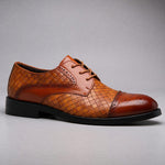 Lace-Up Woven Leather Cap Toe Derby Shoes for Men