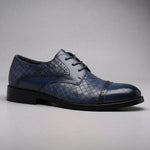 Lace-Up Woven Leather Cap Toe Derby Shoes for Men - Royal Blue