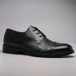 Lace-Up Woven Leather Cap Toe Derby Shoes for Men - Charcoal