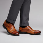 Lace-Up Woven Leather Cap Toe Derby Shoes for Men - View 3