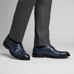 Lace-Up Woven Leather Cap Toe Derby Shoes for Men - View 5