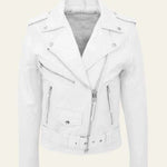Leather Biker Jacket with Belted Waist for Men - White