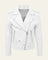 Leather Biker Jacket with Belted Waist for Men - White