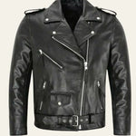 Leather Biker Jacket with Belted Waist for Men