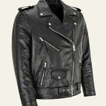 Leather Biker Jacket with Belted Waist for Men - View 2