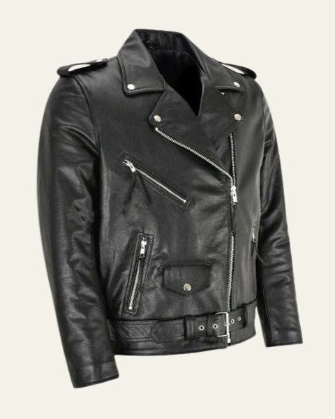 Leather Biker Jacket with Belted Waist for Men - View 2