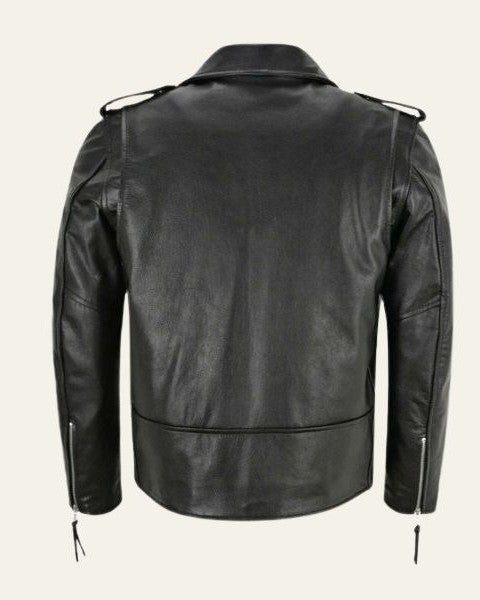 Leather Biker Jacket with Belted Waist for Men - View 3