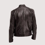 Leather Biker Jacket with Mandarin Collar for Men - View 10