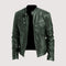 Leather Biker Jacket with Mandarin Collar for Men - Green