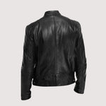 Leather Biker Jacket with Mandarin Collar for Men - View 7