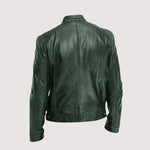 Leather Biker Jacket with Mandarin Collar for Men - View 8