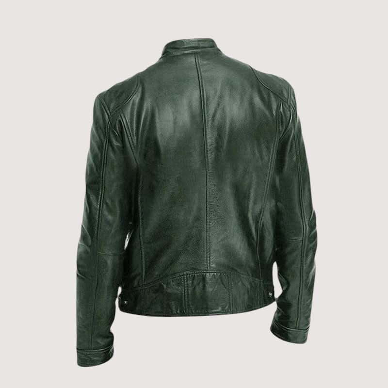 Leather Biker Jacket with Mandarin Collar for Men - View 8