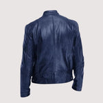 Leather Biker Jacket with Mandarin Collar for Men - View 9