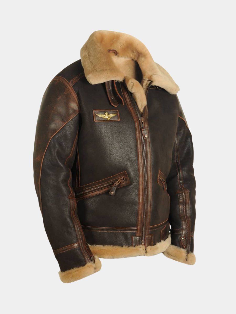 Leather Bomber Jacket with Fur Collar for Men - View 2