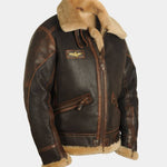 Leather Bomber Jacket with Fur Collar for Men - View 2