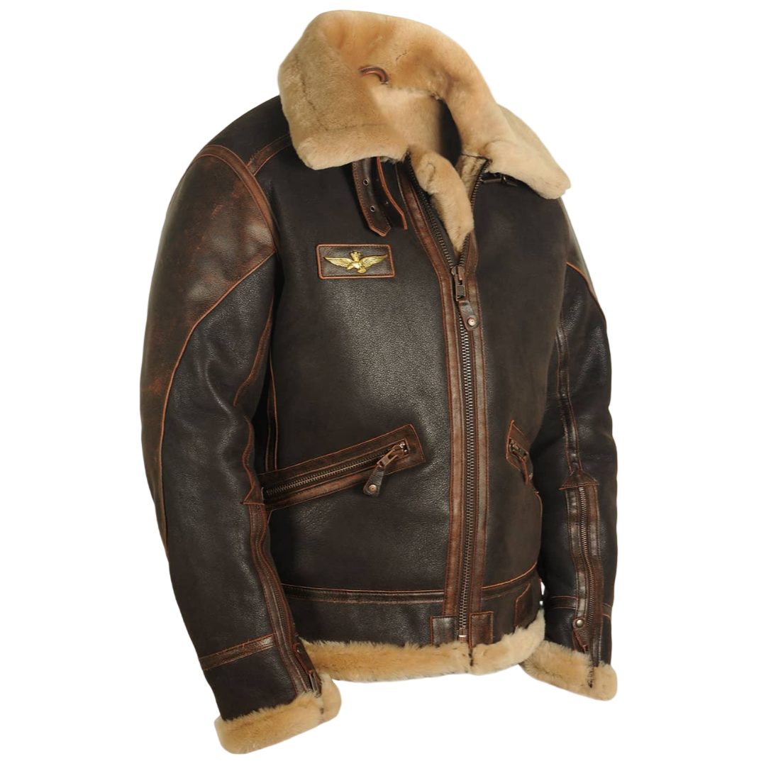 Leather Bomber Jacket with Fur Collar for Men - View 3