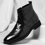 Leather Brogue Ankle Boots for Men - Obsidian Black