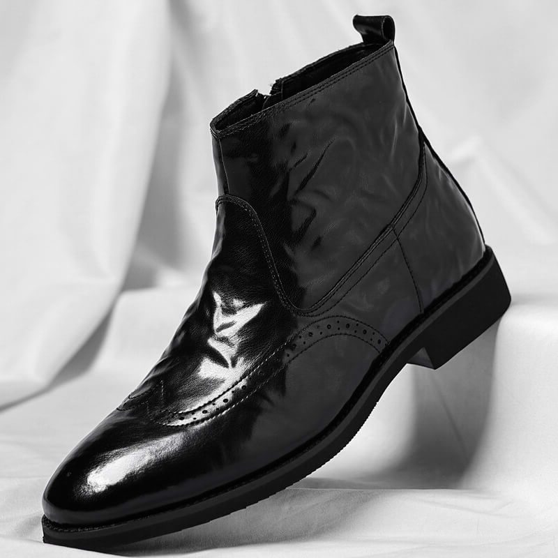 Leather Brogue Ankle Boots for Men - Obsidian Black