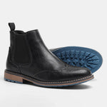 Leather Brogue Chelsea Boots with Pull Tab for Men - KD644 Black