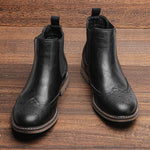 Leather Brogue Chelsea Boots with Pull Tab for Men - View 2