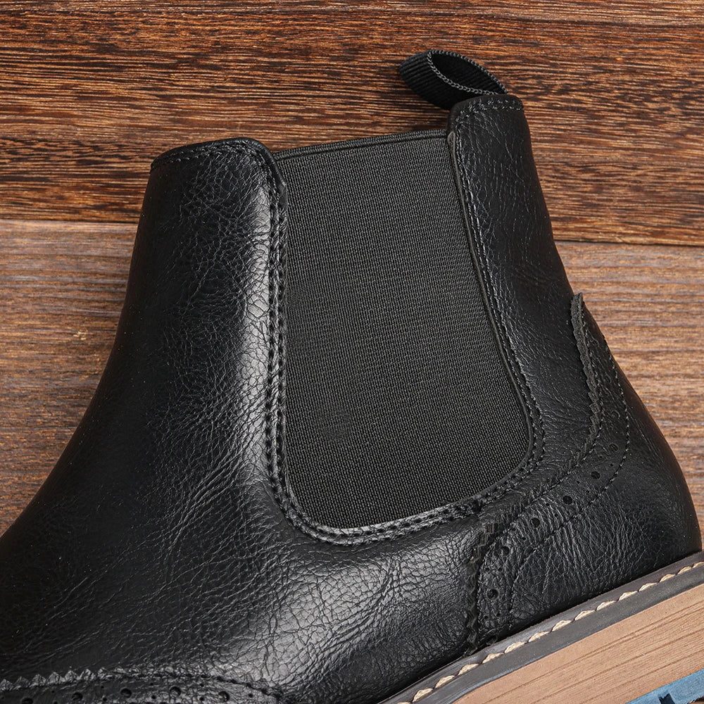 Leather Brogue Chelsea Boots with Pull Tab for Men - View 3
